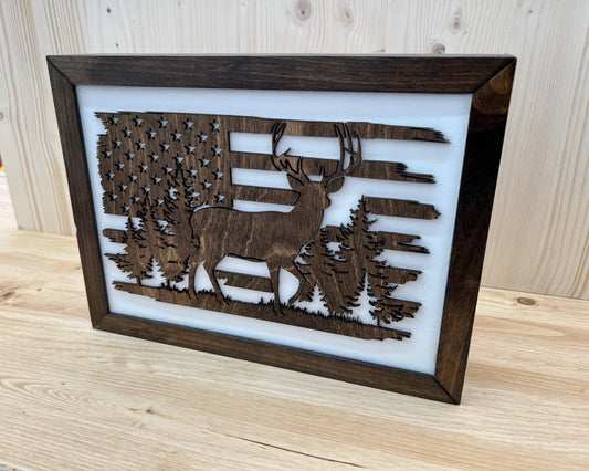 Hidden Gun Storage with American Flag & Deer