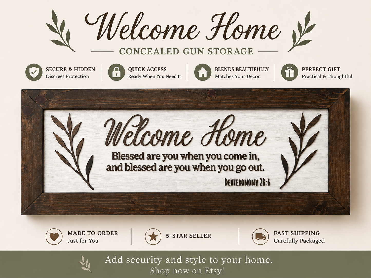 Bible Verse Hidden Gun Cabinet - Welcome Home