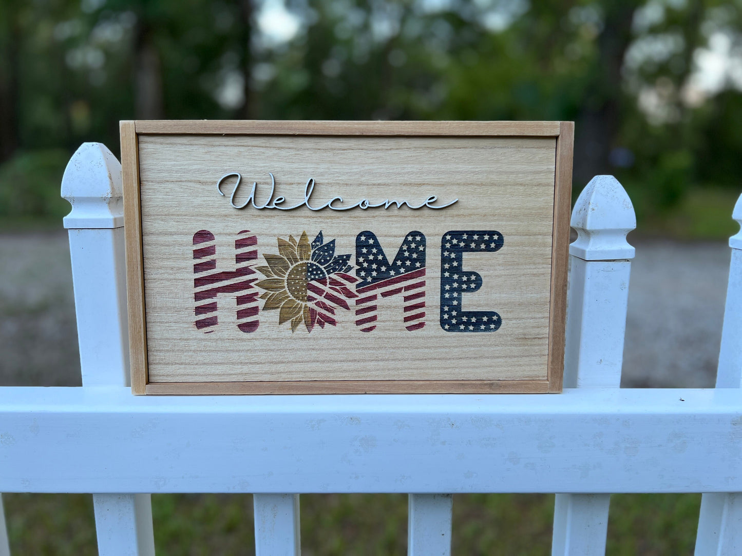 Welcome Home Wall Decor with American Flag and Sunflower