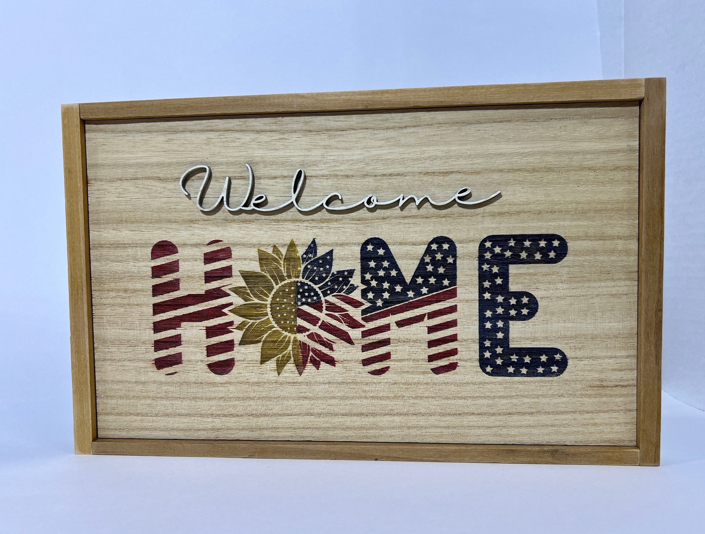 Welcome Home Wall Decor with American Flag and Sunflower